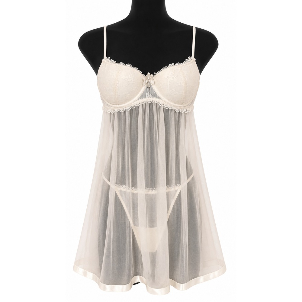 Victoria's‎ Secret Sexy Little Things Babydoll Set Size 36C Cream Sheer Chiffon